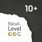 Text "10+" und "Rätsel-Level" mit zwei gelben und einem weißen Kreis auf weißem Hintergrund.