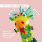 "Puppenspiel wird lebendig. Mit Flügelflatter-Funktion durch integrierte Handpumpe." Ein bunter Drachenpuppen-Handschuh.
