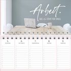 Kalenderwoche 40, Notizen. Text: "Arbeit. Das »S« steht für Spaß." Abgebildet ist ein Tisch mit Laptop und Tasse.