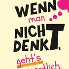„Wenn man nicht denkt, geht’s eigentlich.“ Eine bunte Illustration mit Punkten und einem pinken Klecks.
