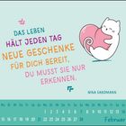 „Das Leben hält jeden Tag neue Geschenke für dich bereit, du musst sie nur erkennen.“ Illustration einer Katze mit Herz, Kalender Februar.