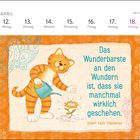 Text: "Das Wunderbarste an den Wundern ist, dass sie manchmal wirklich geschehen. Gilbert Keith Chesterton." Illustration: Eine Katze gießt eine Blume.