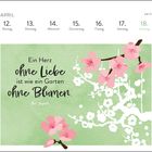 Ein Herz ohne Liebe ist wie ein Garten ohne Blumen. Aus Japan. Kirschblüten-Illustration auf grünem Hintergrund.