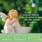 Zitat von Vincent van Gogh über Träumen; ein fröhlicher Engel; darunter ein Mai-Kalender.