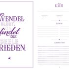 Links: "Wo Lavendel blüht, da findet die Seele Frieden." Rechts: Rezeptvorlage mit Feldern für Zutaten und Zubereitung.