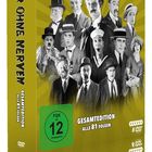 Texte: "MÄNNER OHNE NERVEN", "Gesamtedition Alle 81 Folgen", "FSK ab 12 freigegeben". Illustration von schwarz-weißen Figuren.