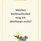 Frage: "Welches Weihnachtslied mag ich überhaupt nicht?" Illustration einer Maus mit Kerze und Käsestern am Tannenast.