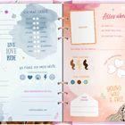 Din A5 Heft mit Fragen zur Persönlichkeit, Vorlieben und Kontaktinfos. Rechts unten Zitat "YOUNG WILD & FREE" mit Pferdeillustration.