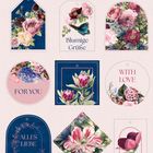 "Blumige Grüße", "FOR YOU", "WITH LOVE", "ALLES LIEBE". Geschenkanhänger mit floralen Designs in verschiedenen Formen.