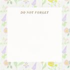 "DO NOT FORGET". Floral Muster aus pastellfarbenen Blumen und Blättern umrahmen ein leeres weißes Quadrat.