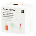 "Paper Poetry" Waschi Sticker Verpackung mit Kerze, Pflanzenblatt und Weihnachtsmann-Gesicht darauf, 200 Stück.