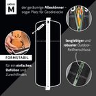 "Größe M, der geräumige Alleskönner – mit Platz für Geodreiecke. Formstabil und langlebiger Outdoor-Reißverschluss."