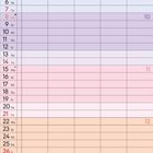 Kalenderseite für März 2027, Tage vertikal aufgelistet; Sonntage rot. Sanfte Farbübergänge von Blau nach Gelb.