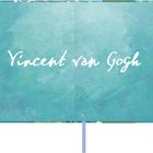 "Vincent van Gogh" in weißer Schrift auf blau-grünem Hintergrund, gestaltet wie eine Leinwand.