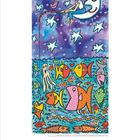 Illustration mit einem lachenden Mond und Personen, die angeln. Bunte Fische und Meer im unteren Bereich. Datum: 03.