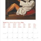 Kalender Monat März. Woche: Montag bis Sonntag. Illustration: Frau im weißen Bademantel mit Glas.