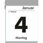 Kalenderblatt mit "Januar", "1. Woche", "4", "Montag". Schlichtes Design mit grauem Rand oben.