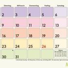 Kalender für März: Wochenbeginn Montag. Notizen unten. Rot markierte Sonntage. Hinweis auf internationale Feiertage.