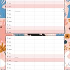 Kalender für März mit floraler Illustration. Tägliche Spalten, 1. bis 31. März, Wochentage benannt. Buntes Blumenmuster.