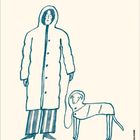 8. Januar, Freitag. Illustration: Eine Person im Mantel mit einem Hund an der Leine, gezeichnet in simplen Linien.