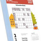 Oben links steht "DENKSPORT das tägliche RENTNERRÄTSEL". Eine Illustration zeigt ein Schwedenrätsel mit einem Kalender.