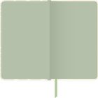 Eine Illustration eines geöffneten Notizbuches mit leeren grünen Seiten und einem grünen Lesezeichen.