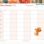 Kalender für März 2027, Woche 10. Wochentage links. Oben Blumenmuster, unten To-do und Einkaufsliste.