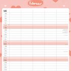 Text: "Heute schaffen wir nicht alles – aber wir schaffen alles zusammen. Februar." Hintergrund mit Herzen. Kalender für Februar.