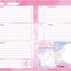 Von Montag bis Freitag Fächer. "Beim Blick durch das magische Teleskop..." Illustration eines Ponys mit Teleskop. Sternenhimmel-Design.