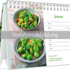 "Vorjahresabbildung", "Januar", "Rezeptidee: Lauwarmer Rosenkohlsalat mit Speck und Walnüssen". Abgebildet ist ein Tischkalender.