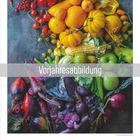 "Vorjahresabbildung", Kalenderblatt mit buntem Obst und Gemüse in Regenbogenfarben.