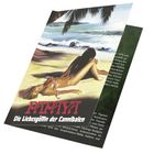 Text: "PAPAYA - Die Liebesgöttin der Cannibalen". Zwei Frauen in Bikinis liegen am Strand unter Palmen.