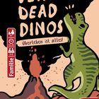 Spiel "Very Dead Dinos". "Überleben ist alles!" roter T-Rex, Vulkanausbruch, Meteor, Pegasus Spiele Logo.