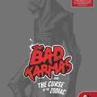 Text: „The Bad Karmas and the Curse of the Zodiac“. Logo: Pegasus Spiele. Illustration: Kreaturenfigur, grau und detailreich.