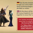 Zum Spielen benötigst du das Teburu Board und das Grundspiel. Vier Krieger in epischen Gewändern. Pegasus-Logo.