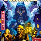Text: "Wolfsmond", "Familie", "8+", "10-40", "3-6". 

Eine Illustration mit einem Wolf im Umhang, umgeben von drei Menschen mit einer Laterne. Pegasus Spiele Logo.