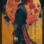Eine Tarotkarte mit der Aufschrift "der narr". Ein Profil eines Menschen mit rotem Haar vor einem leuchtenden Mond.