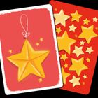 Illustration von gelben Sternen auf rotem Hintergrund, ein großer Stern mit Schnur im Vordergrund.