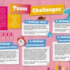 Team Challenges: 5 Aufgaben zur Förderung von Teamfähigkeit, darunter Kunst, Musik, Wörter, Buchstabenpuzzle, Übereinstimmung.