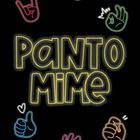 "PANTO MIME" in leuchtenden Buchstaben, umgeben von bunten Neon-Handgesten: Faust, Daumen hoch, Rock'n'Roll.
