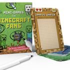 „Mini-Games für Minecraft Fans“ auf grüner Box, Karte: „Lama vs. Wächter“, Schloss- und Monsterillustrationen, Stift.