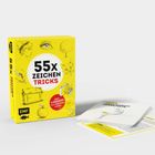 „55x ZEICHEN TRICKS“ steht auf einer gelben Box mit Zeichnungen von Gesichtern, einem Auge, einem Baum und einer Katze.