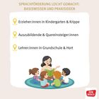"Sprachförderung leicht gemacht: Basiswissen und Praxisideen. Illustration: Frau liest vier Kindern vor. Logo: Don Bosco."