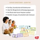 SOFORT EINSETZBAR – JEDEN TAG

- Kinder in Meditationshaltung.
- Bunte Karten mit positiven Botschaften.
- Rotes Don Bosco Logo unten rechts.