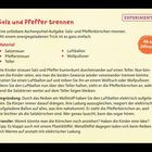 Salz und Pfeffer trennen. Material: Salzstreuer, Pfefferstreuer, Teller, Luftballon, Wollpullover. Experiment für Kinder ab 4 Jahren.