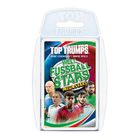 „TOP TRUMPS: Welt Fußball Stars Mega Stars“ in einer bunten Verpackung, mit Bildern von Fußballspielern.