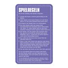 Text auf einem lilafarbenen Hintergrund. Oben steht "SPIELREGELN". Darunter sind nummerierte Anweisungen.