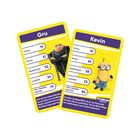 Zwei Karten: Links "Gru", Unfug 14, Humor 31, Niedlichkeit 52, Loyalität 24, Faktor 79. Rechts "Kevin", Unfug 10, Humor 35, Niedlichkeit 58, Loyalität 23, Faktor 84.