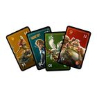 Vier Spielkarten zeigen Fantasy-Charaktere. Eine Karte trägt den Text "WHET!".