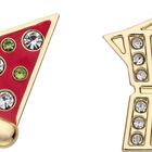 Ein Pizza- und Kaffeekannen-Logo mit Glitzersteinen, rotem Hintergrund und goldenen Kanten.